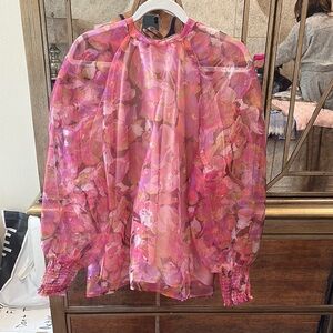 Karlie Pink and Red Puff Sleeve Blouse